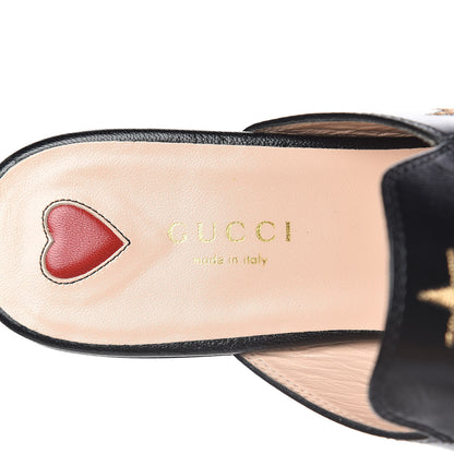 Gucci Goatskin Bee Star Embroidered Womens Princetown Slippers 37 Black 7 of 9