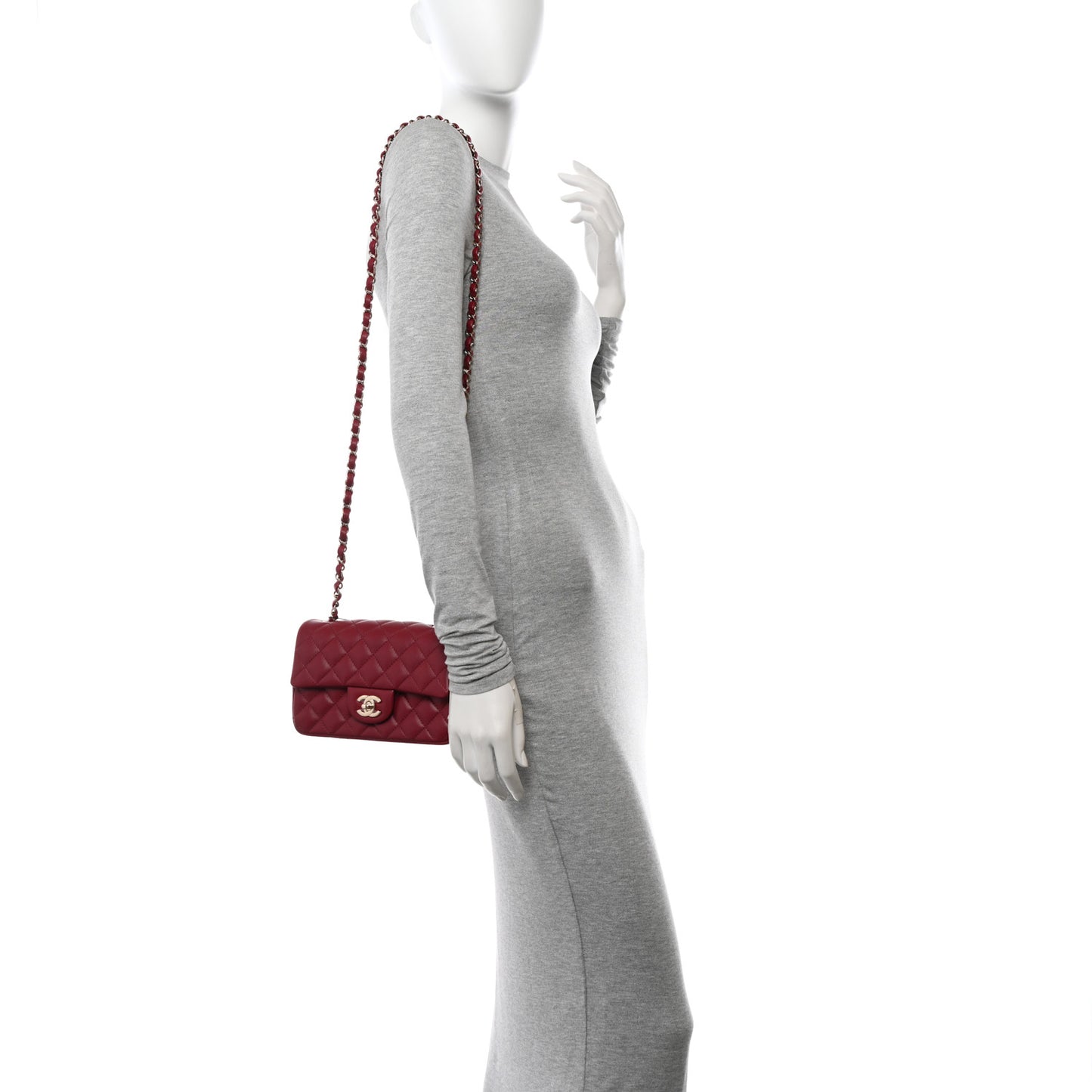 Lambskin Quilted Mini Rectangular Flap Burgundy