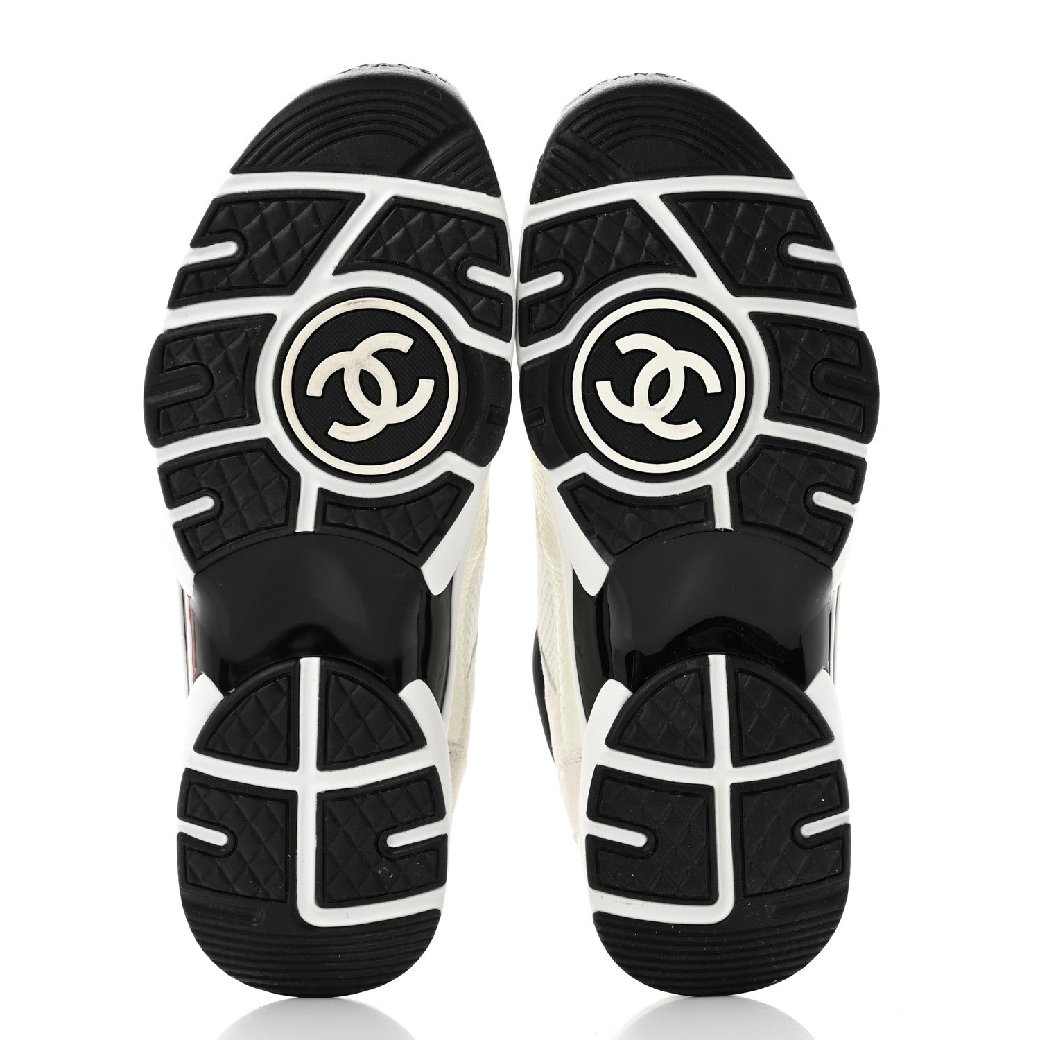 Chanel Mesh Suede Calfskin Grained Calfskin Womens CC Sneakers 38.5 White Black 5 of 7