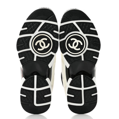 Chanel Mesh Suede Calfskin Grained Calfskin Womens CC Sneakers 38.5 White Black 5 of 7