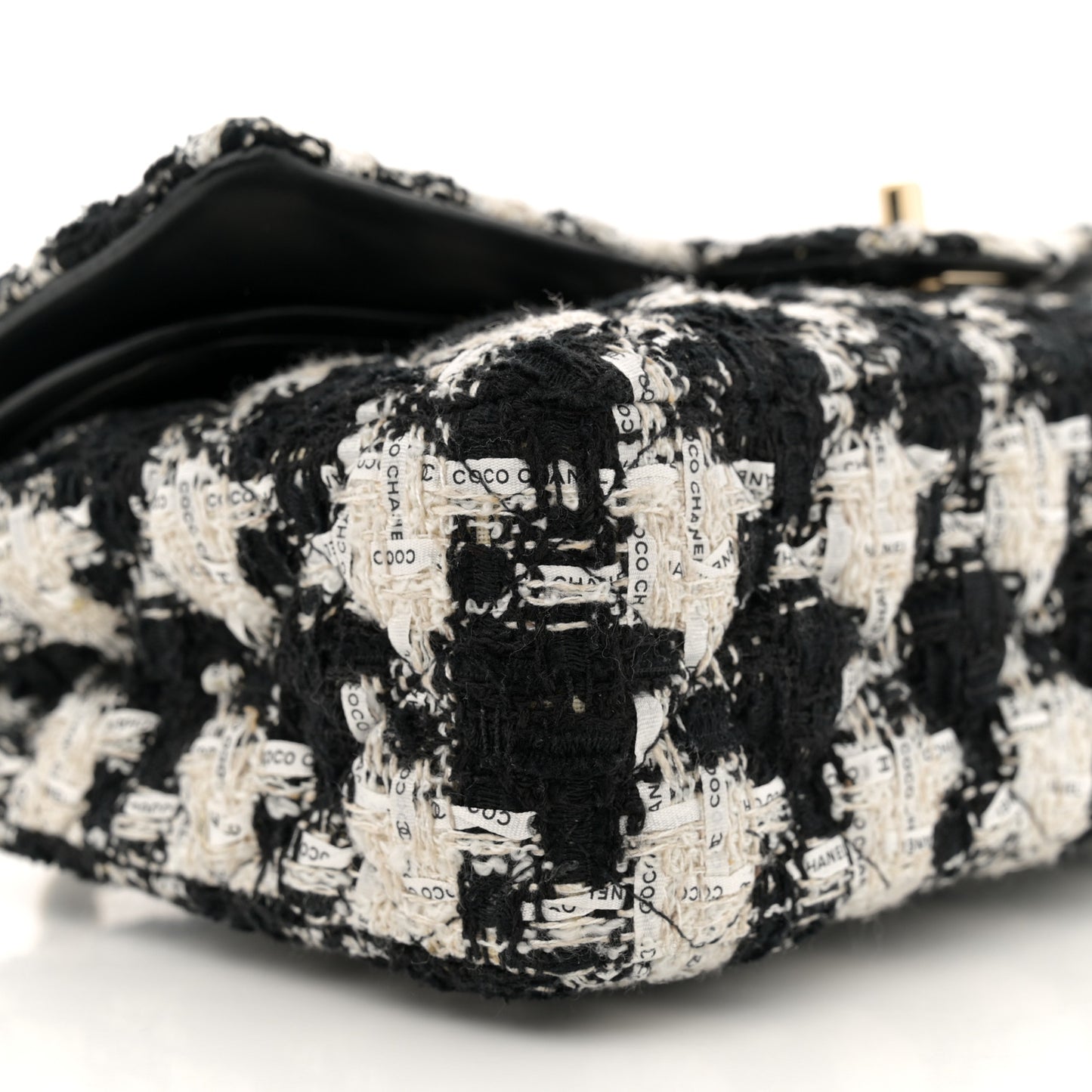 Tweed Quilted Medium Double Flap Black Ecru White
