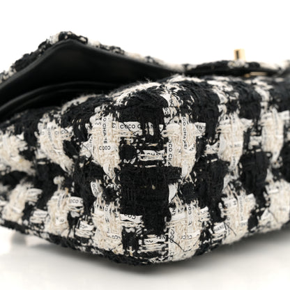 Chanel Tweed Quilted Medium Double Flap Black Ecru White 9 of 13