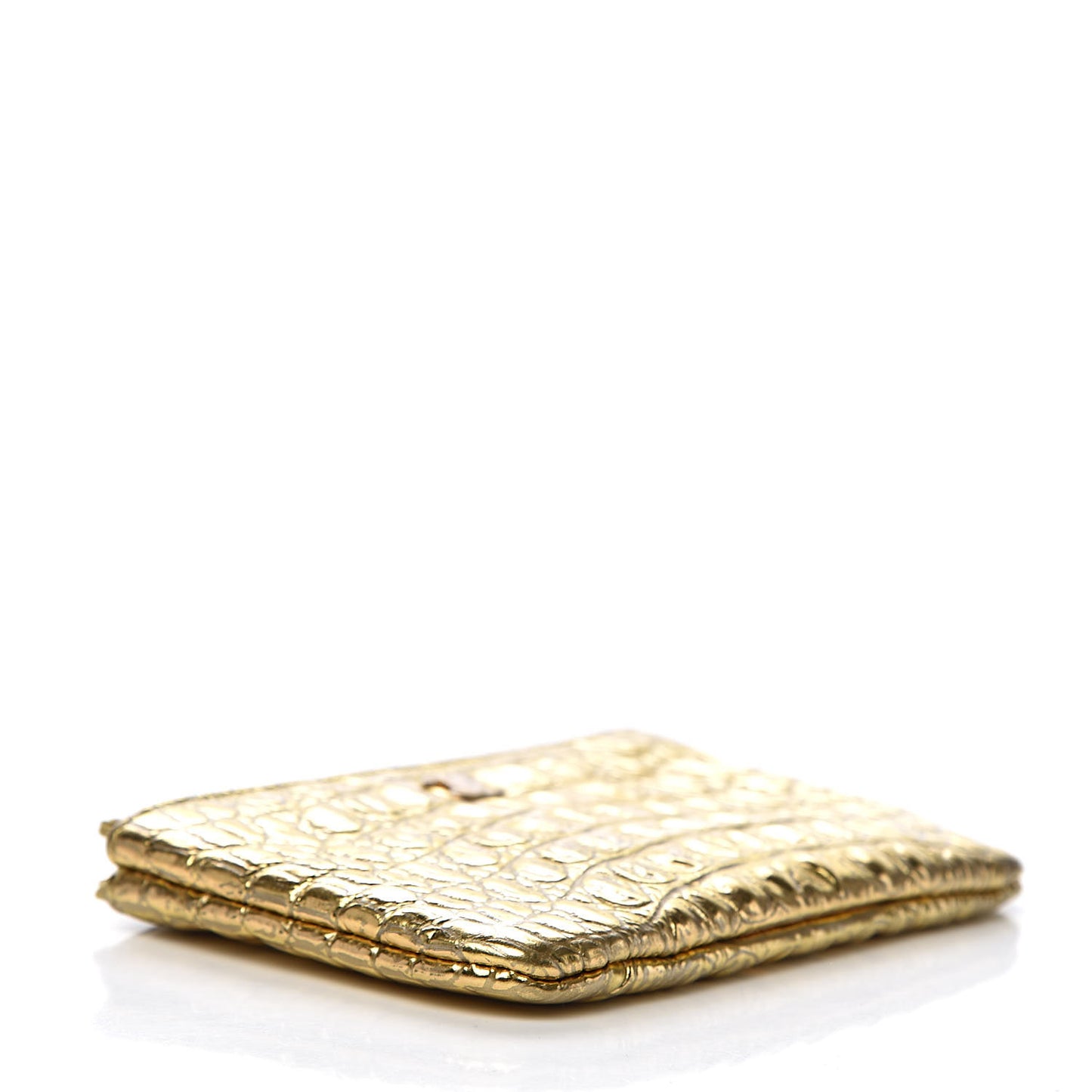 Metallic Calfskin Crocodile Embossed Cocodile Cosmetic Case Gold