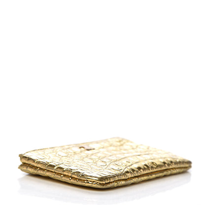 Chanel Metallic Calfskin Crocodile Embossed Cocodile Cosmetic Case Gold 4 of 8