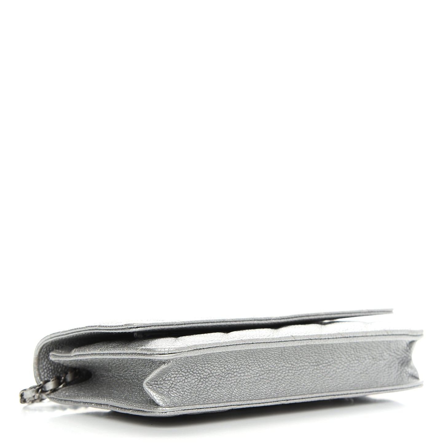Metallic Caviar Quilted Wallet on Chain WOC Silver