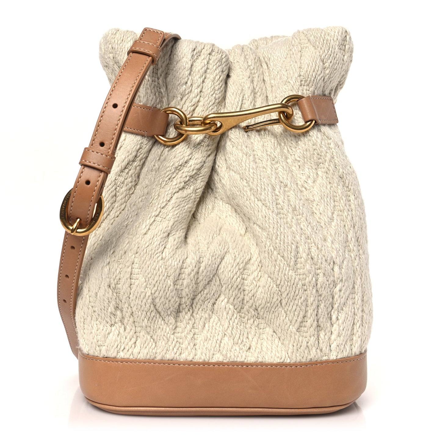 Calfskin Tessuto Treccia Knit Le Maillon Bucket Bag Soy Milk