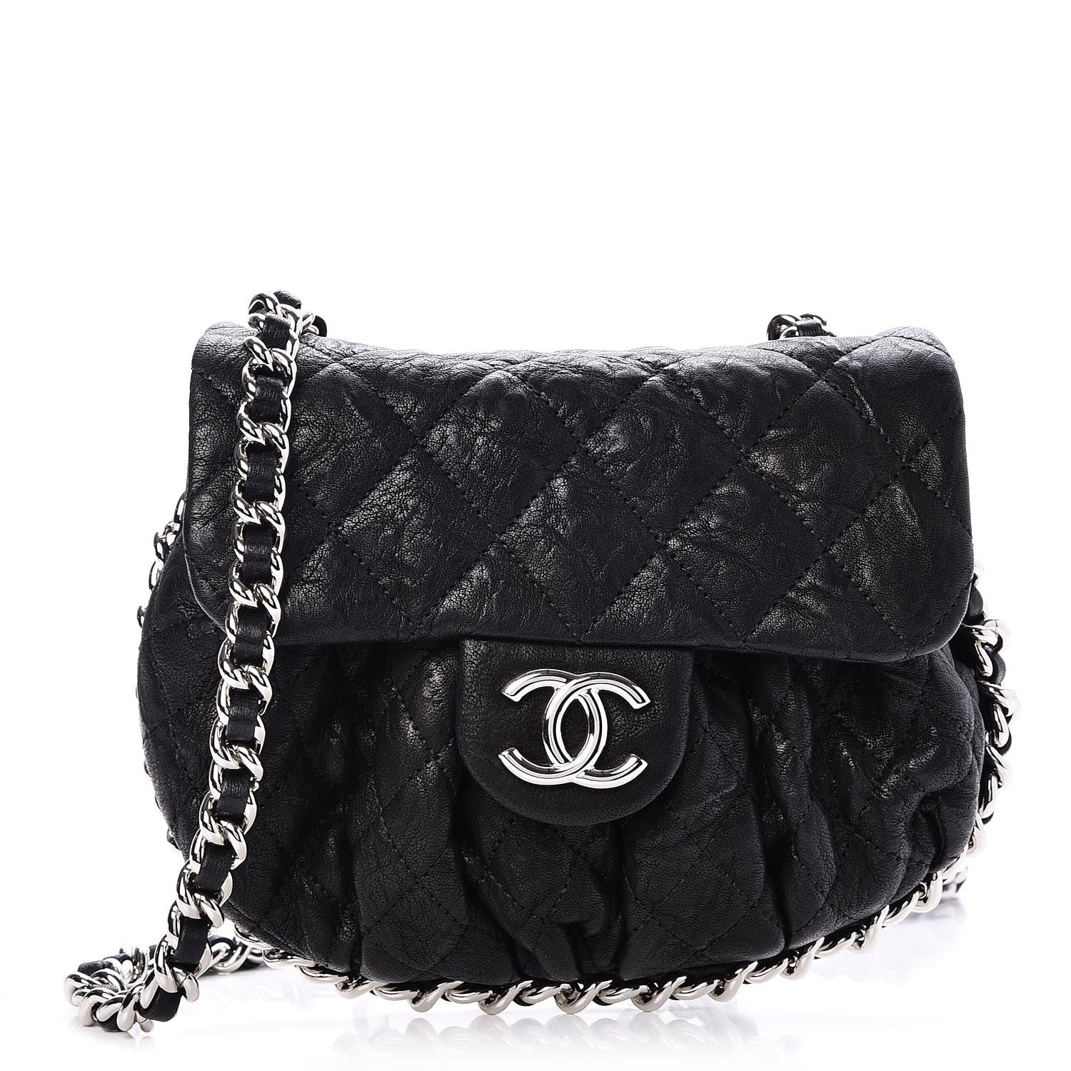 Chanel Washed Lambskin Quilted Mini Chain Around Flap Black 1 of 8