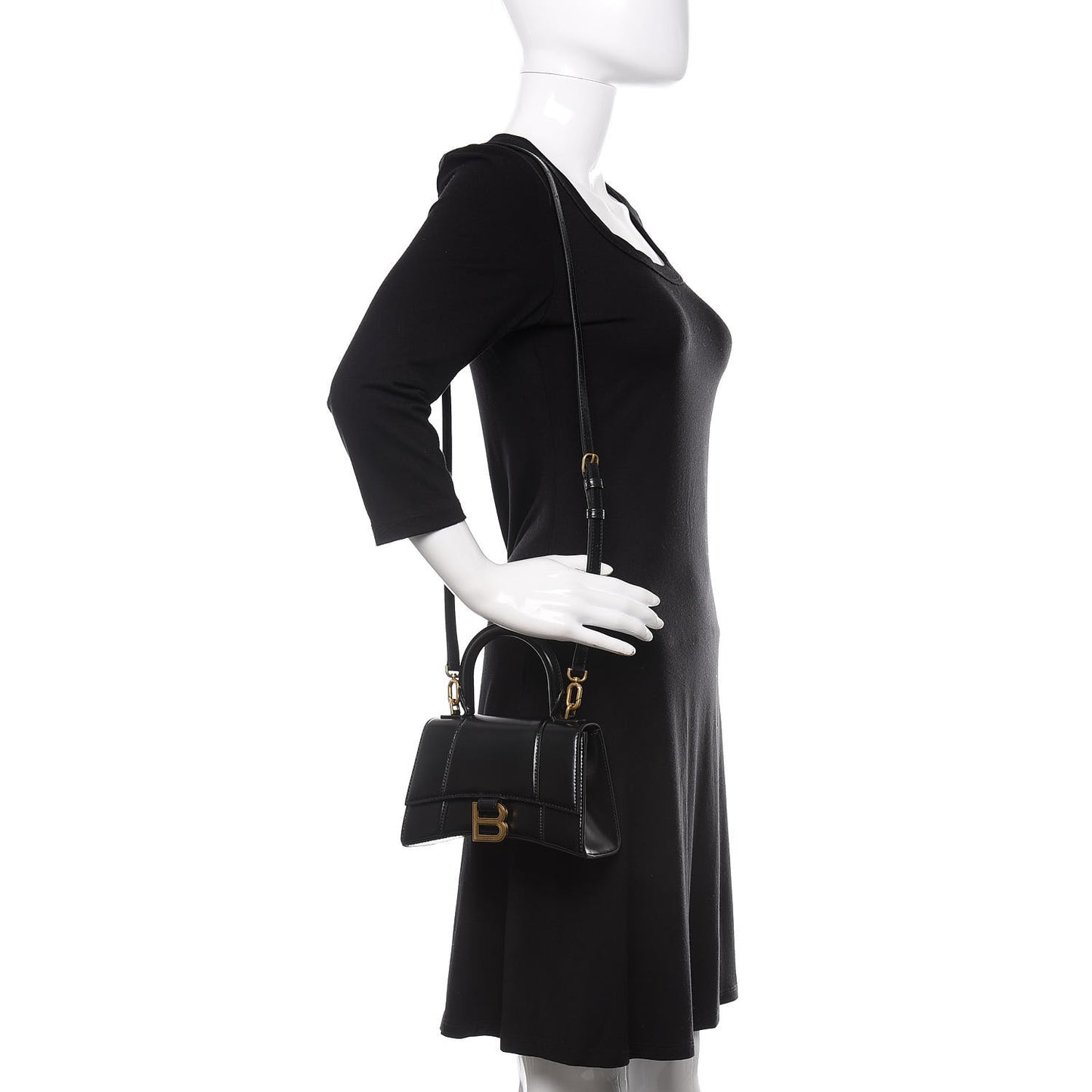 Shiny Box Calfskin Hourglass Top Handle Bag XS Black