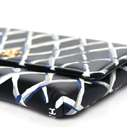 Chanel Lambskin Printed Quilt Flap Clutch Black White 10 of 10