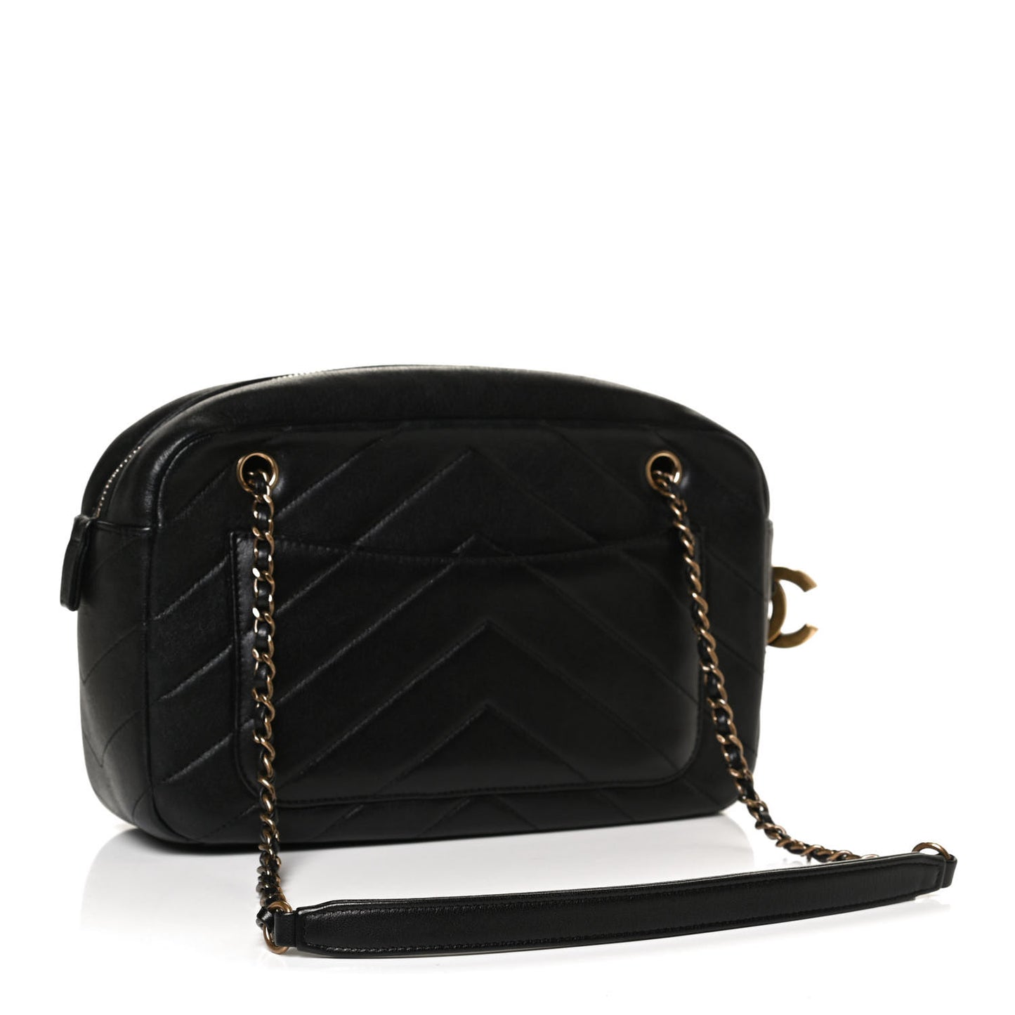 Lambskin Chevron Quilted Coco Envelope Flap Camera Case Black