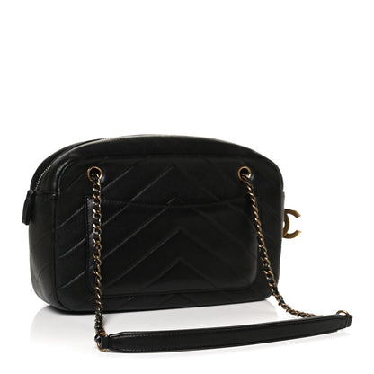 Chanel Lambskin Chevron Quilted Coco Envelope Flap Camera Case Black 3 of 10