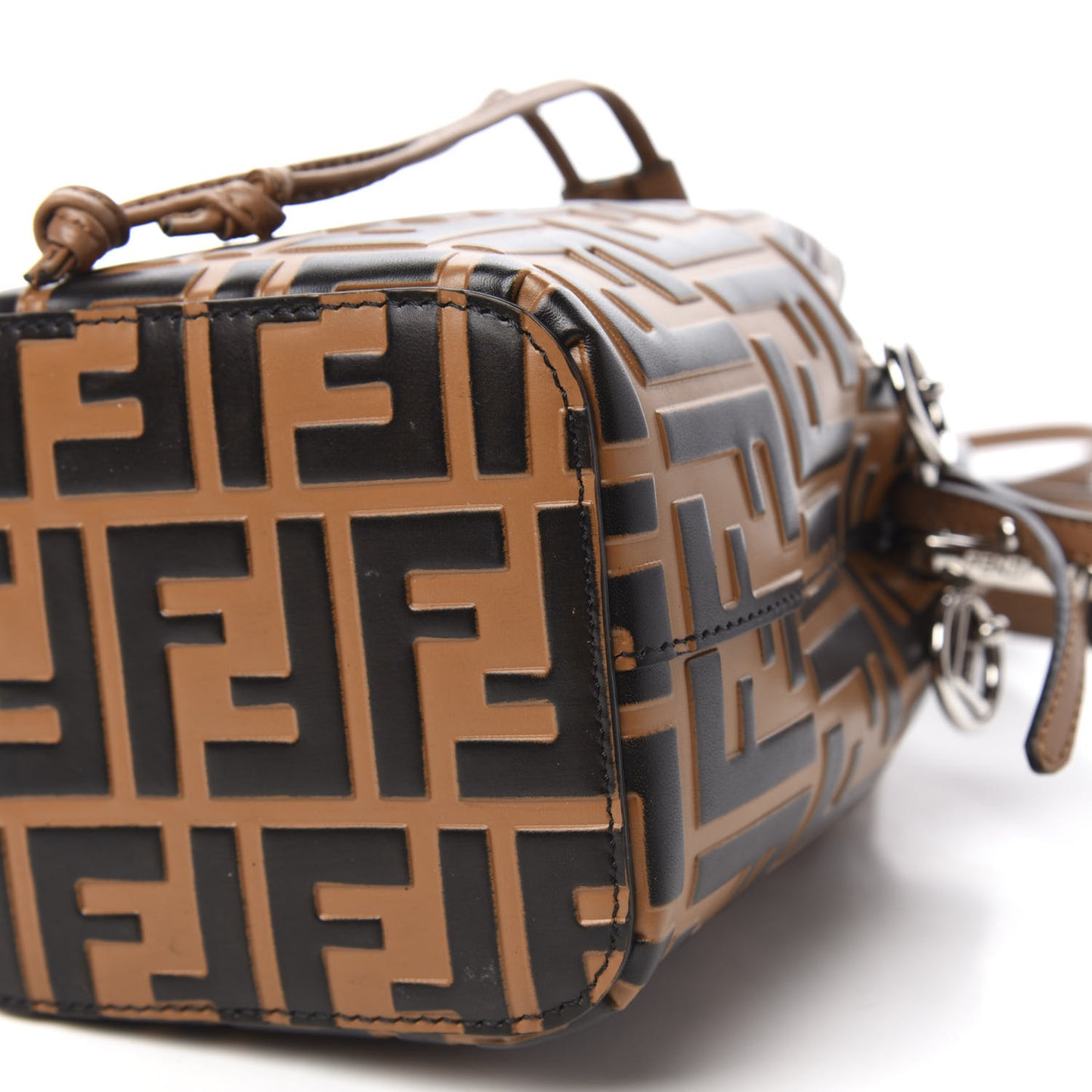 Vitello Liberty F is Fendi FF Embossed Mini Mon Tresor Bucket Bag Tobacco Black