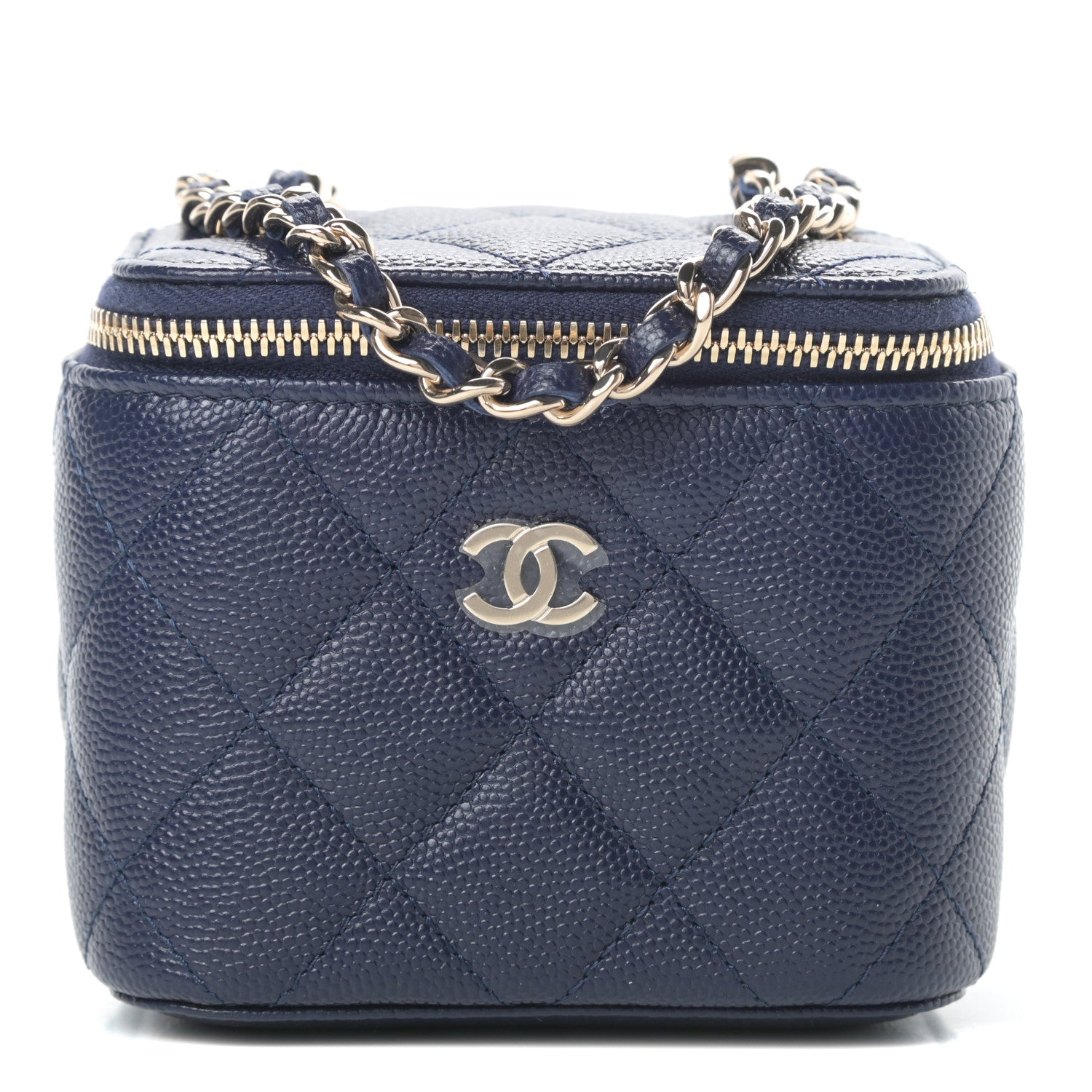 Chanel Caviar Quilted Mini Vanity Case With Chain Navy Blue 1 of 11