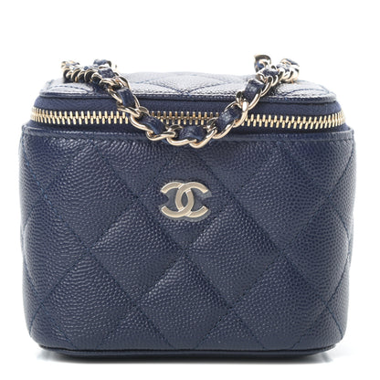 Chanel Caviar Quilted Mini Vanity Case With Chain Navy Blue 1 of 11