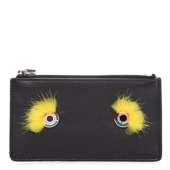 Vitello Dolce Mink Fur Hypnoteyes Zip Card Holder Black Yellow