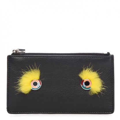 Fendi Vitello Dolce Mink Fur Hypnoteyes Zip Card Holder Black Yellow 1 of 8