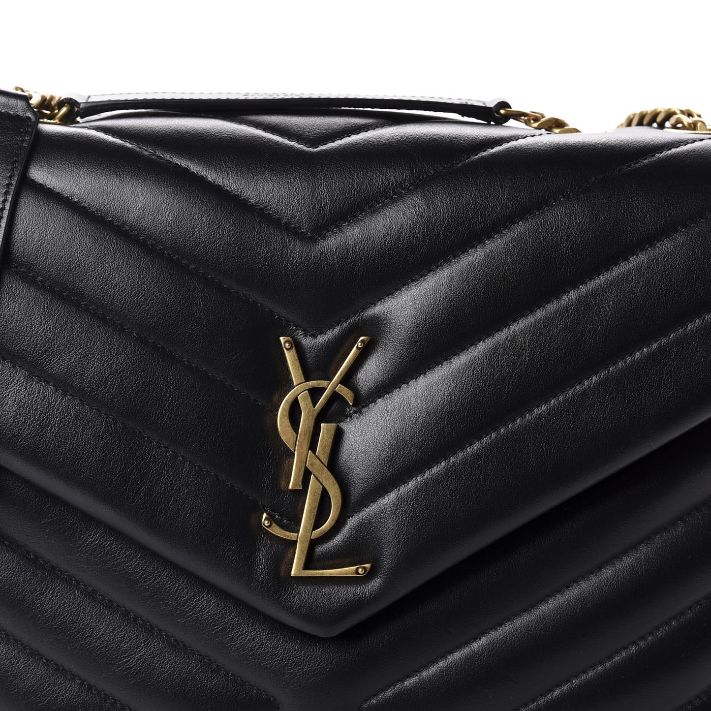 Calfskin Y Quilted Monogram Medium Loulou Chain Satchel Black
