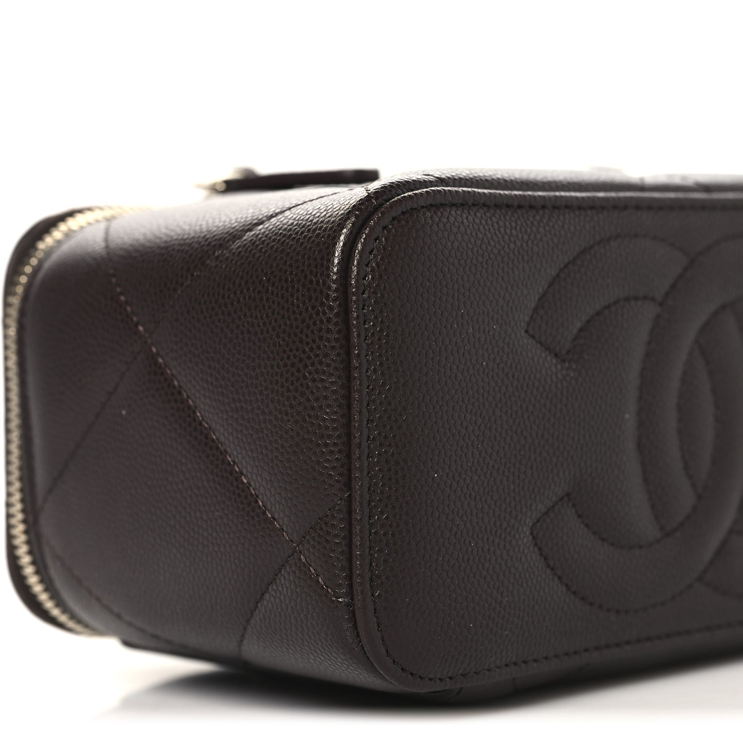 Caviar Quilted Top Handle Long Vanity Dark Brown