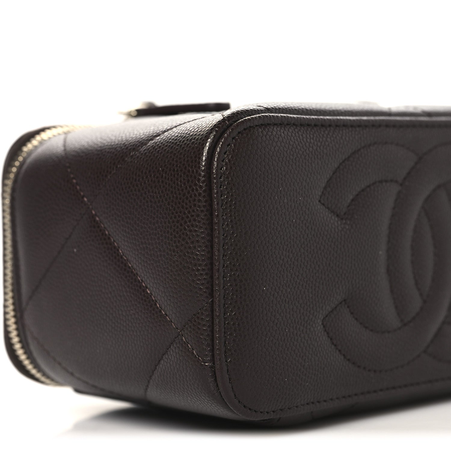 Chanel Caviar Quilted Top Handle Long Vanity Dark Brown 10 of 12