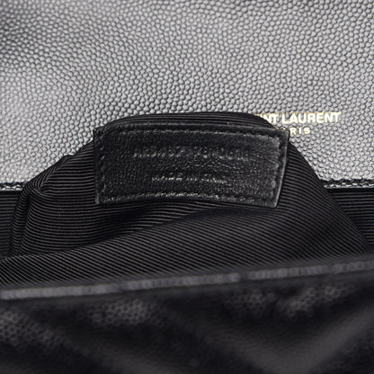 Saint Laurent Grain De Poudre Matelasse Chevron Large Monogram Satchel Black 7 of 8