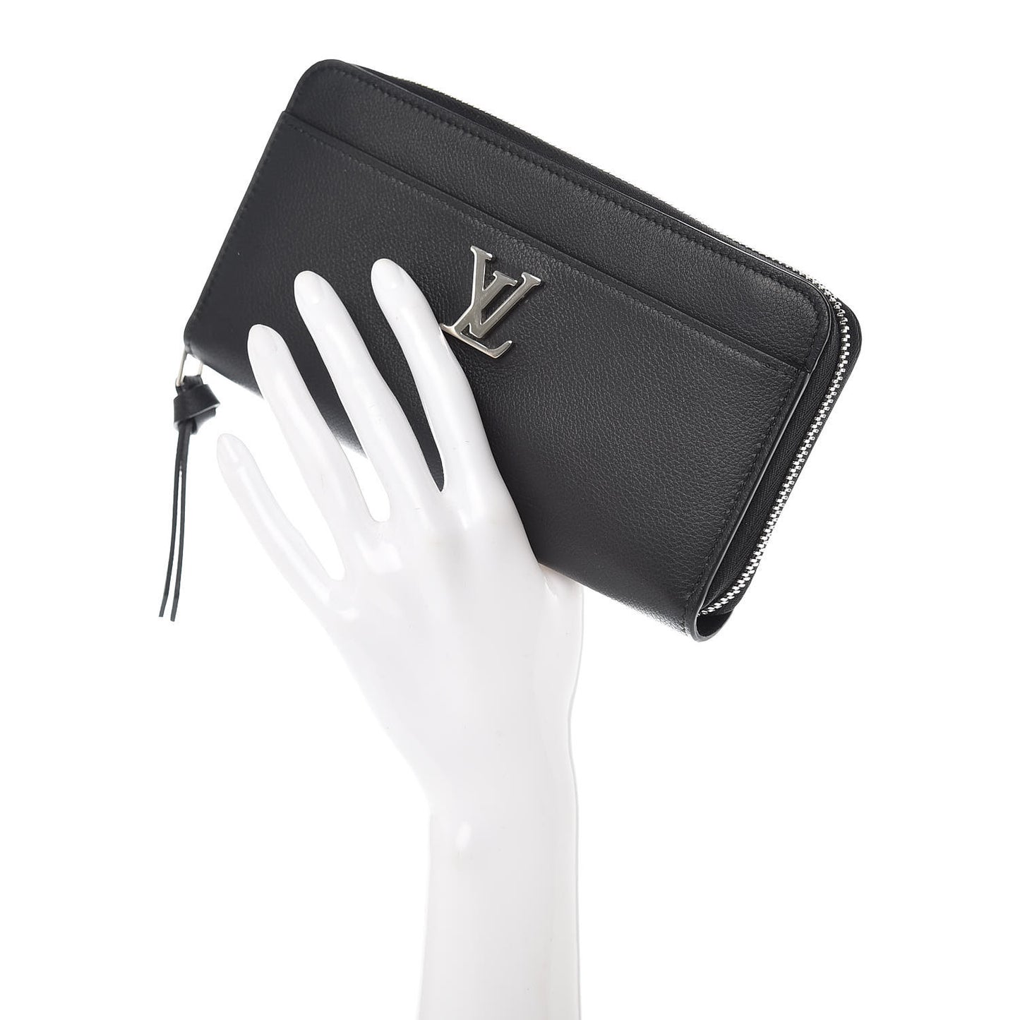 Calfskin Zippy Lockme Wallet Black