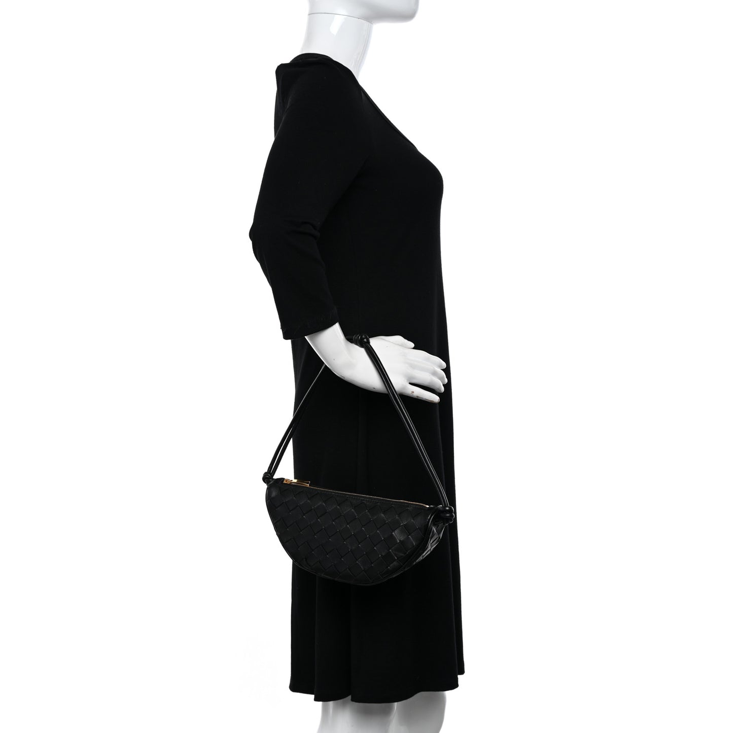 Nappa Intrecciato Half Moon Pouch On Strap Black