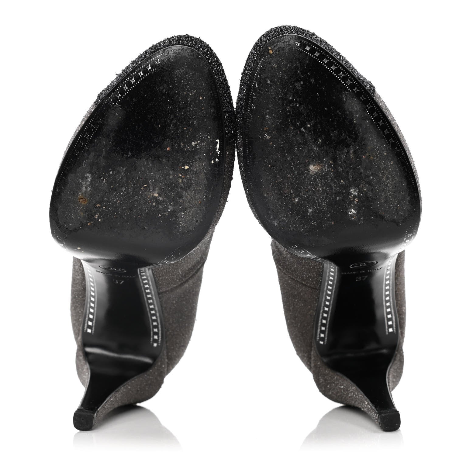 Chanel Glitter Cap Toe Pumps 37 Grey Black 7 of 13