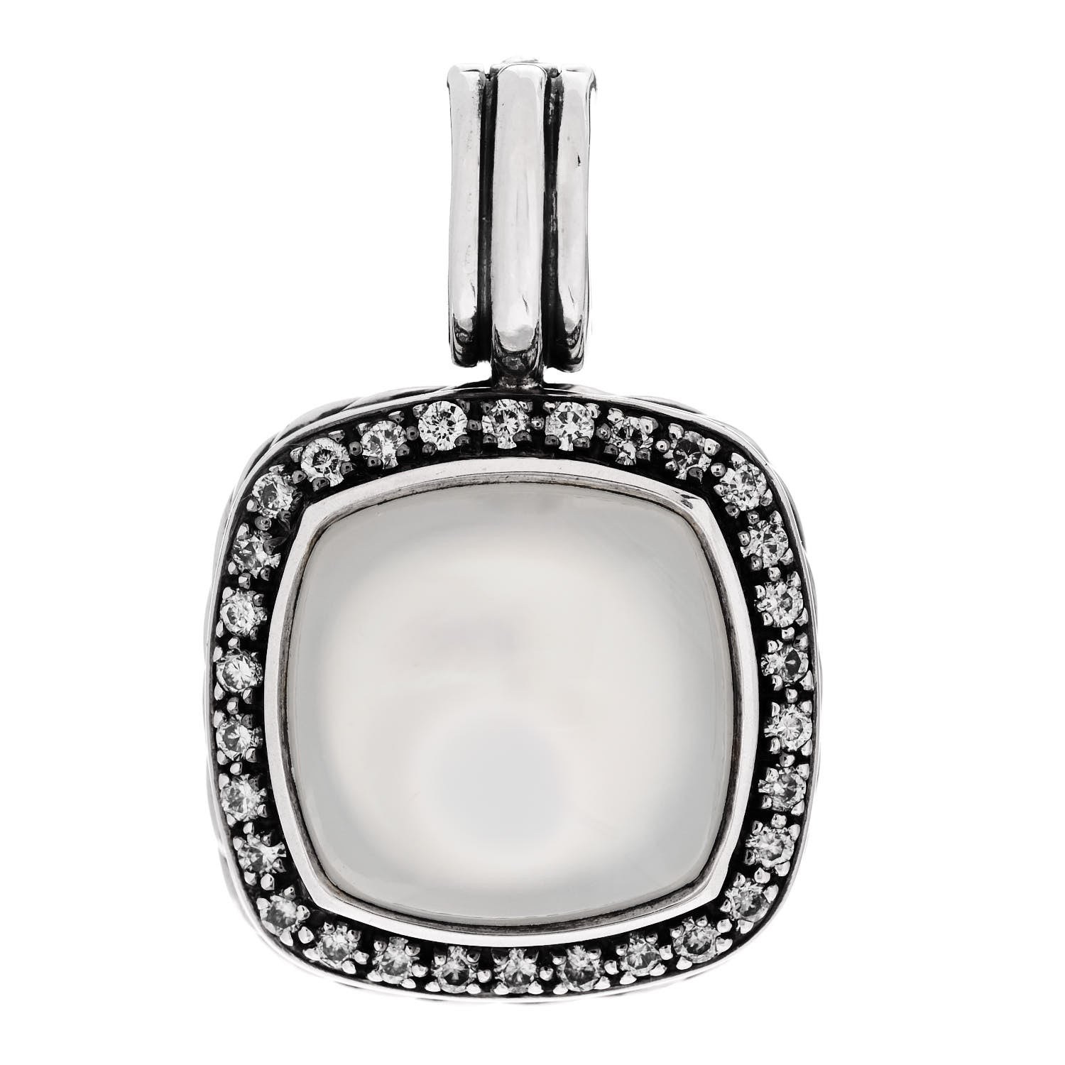 David Yurman Sterling Silver Diamond Moon Quartz 14mm Albion Enhancer Pendant 1 of 4