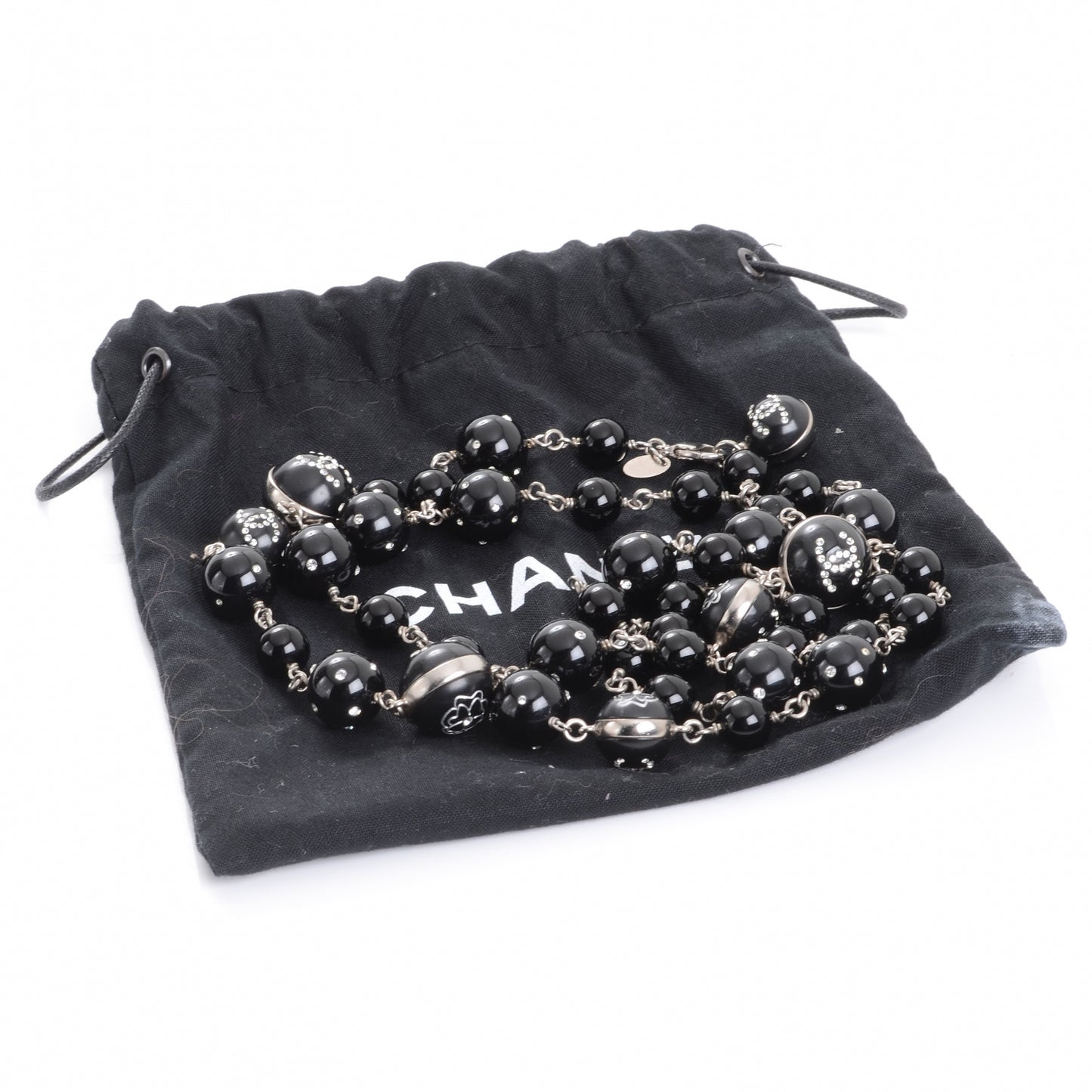 CC Camellia Beaded Long Necklace Black