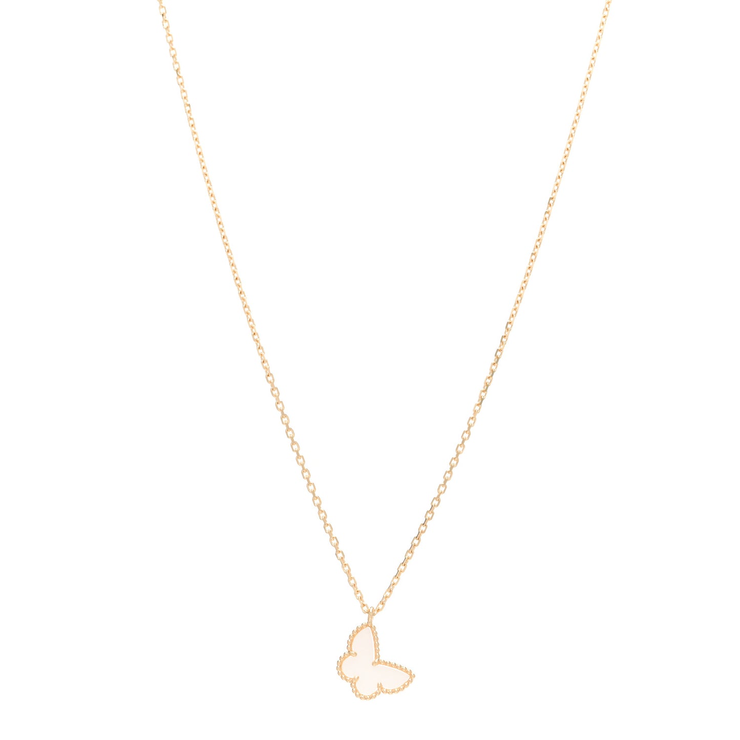 18K Yellow Gold Mother of Pearl Sweet Alhambra Butterfly Pendant Necklace