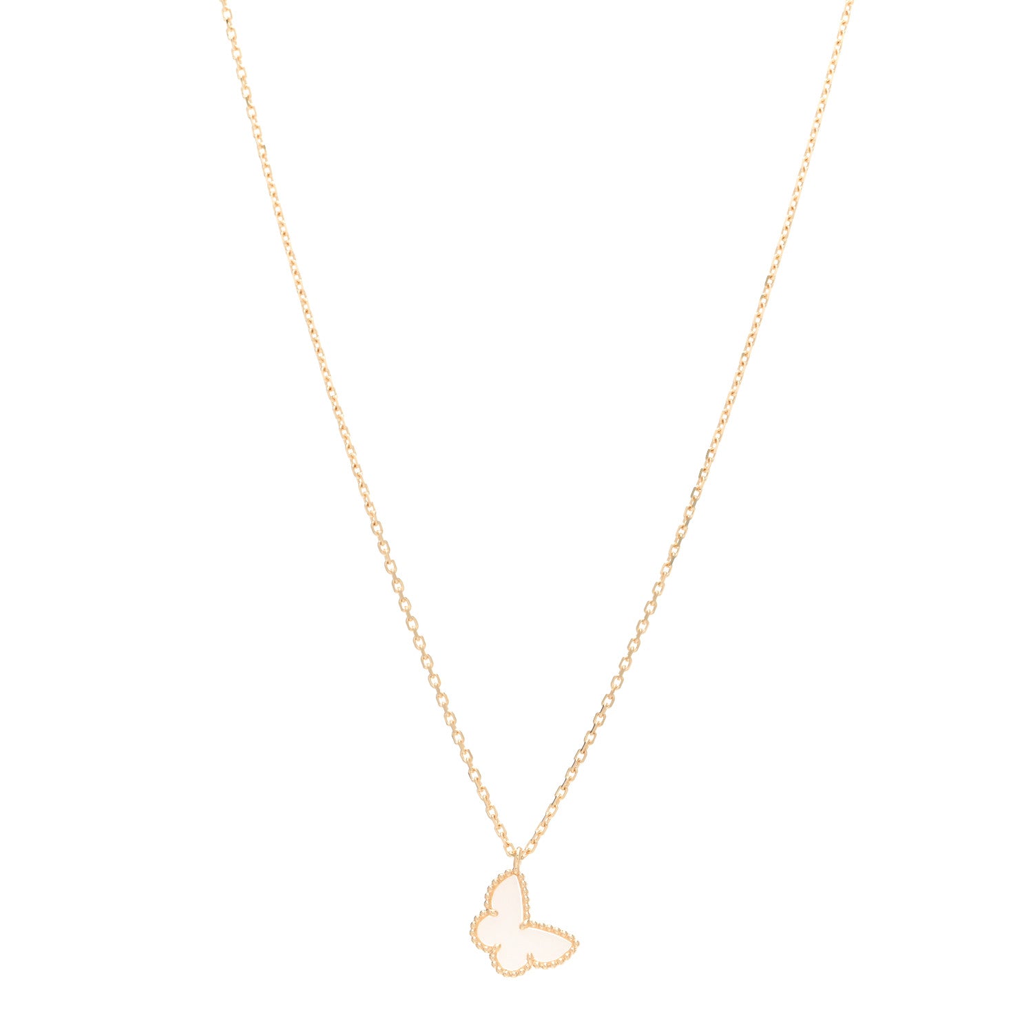 Van Cleef & Arpels 18K Yellow Gold Mother of Pearl Sweet Alhambra Butterfly Pendant Necklace 1 of 5