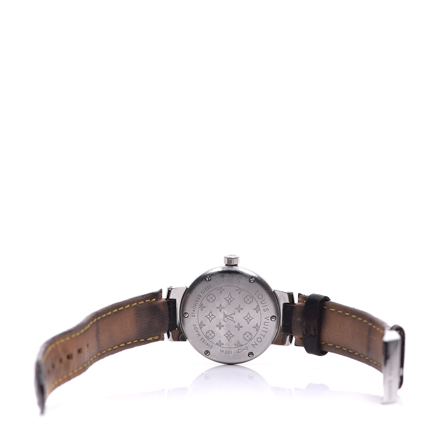 Louis Vuitton Stainless Steel Alligator 28mm Tambour Quartz Watch Brown 6 of 7