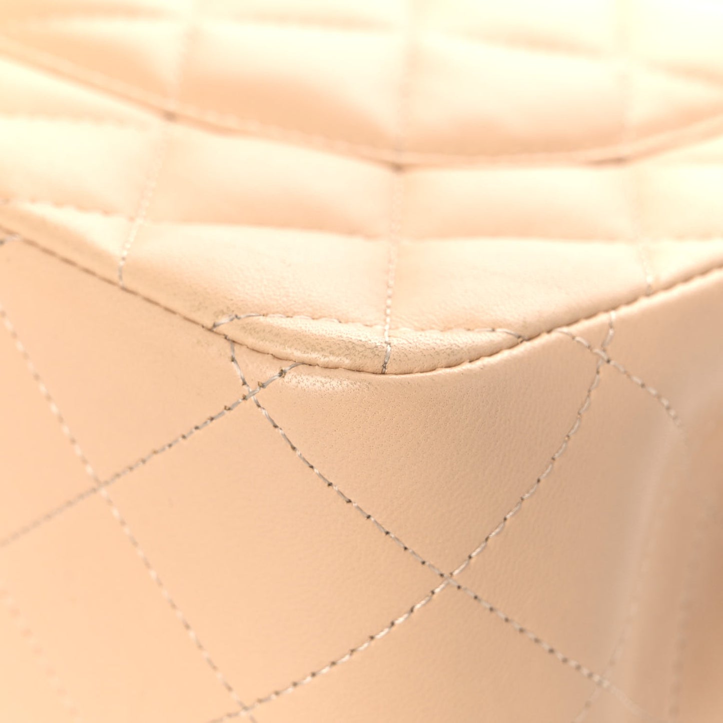 Lambskin Quilted Jumbo Double Flap Beige
