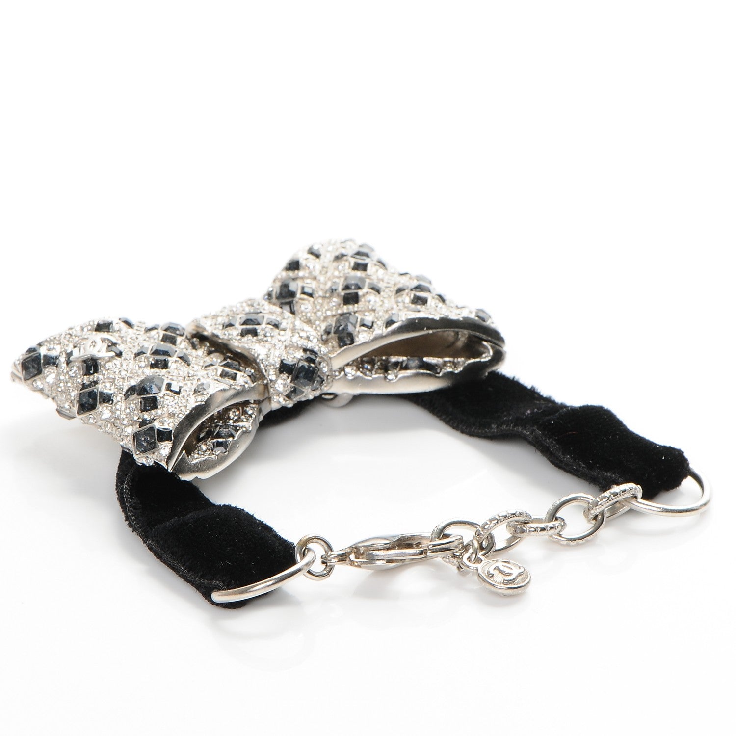 Chanel Crystal Velvet CC Bow Bracelet Black Silver 3 of 4