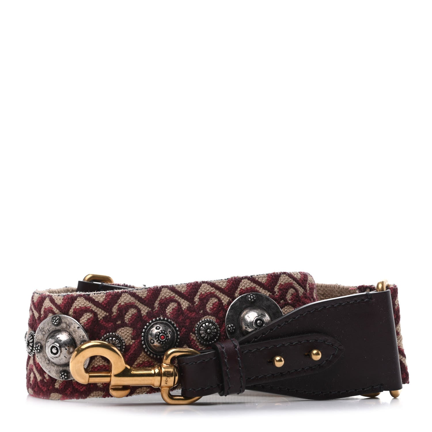 Christian Dior Oblique Studded Shoulder Strap Burgundy 1 of 4