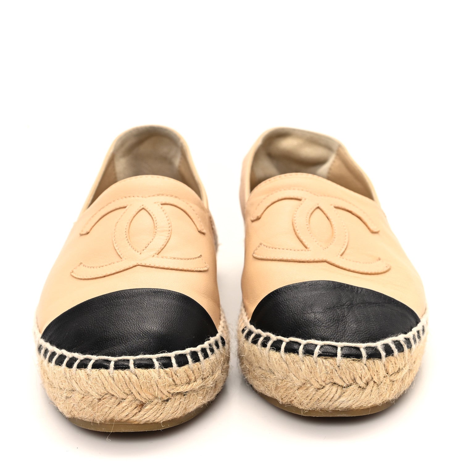 Chanel Lambskin CC Espadrilles 35 Beige Black 3 of 9