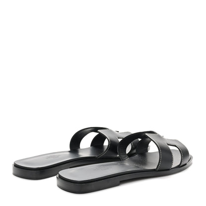 Hermes Box Calfskin Oran Sandals 39.5 Black 5 of 9