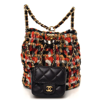 Chanel Tweed Quilted Small CC Chain Bucket Backpack Orange Multicolor 1 of 12