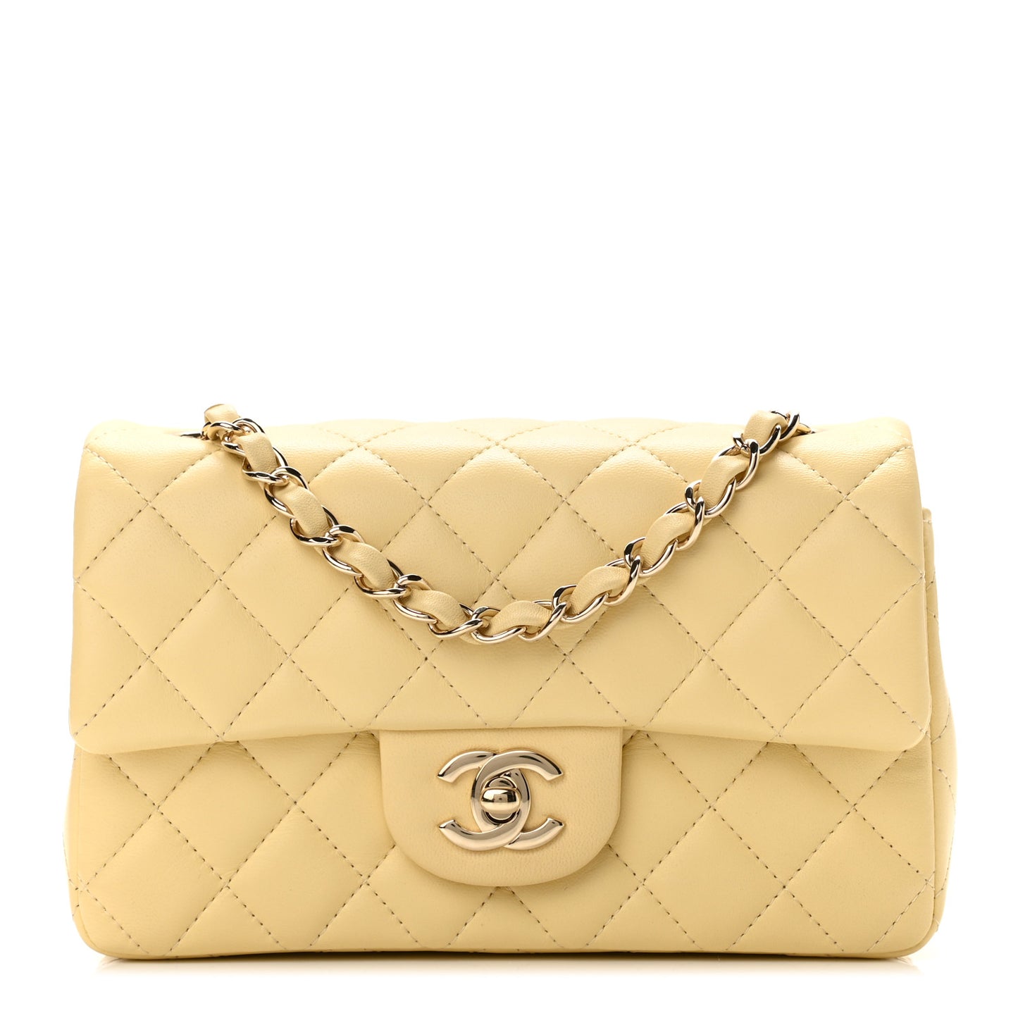 Lambskin Quilted Mini Rectangular Flap Yellow