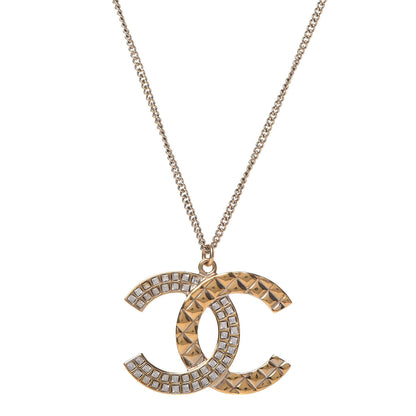 Chanel Baguette Crystal Quilted CC Pendant Necklace Gold 1 of 4
