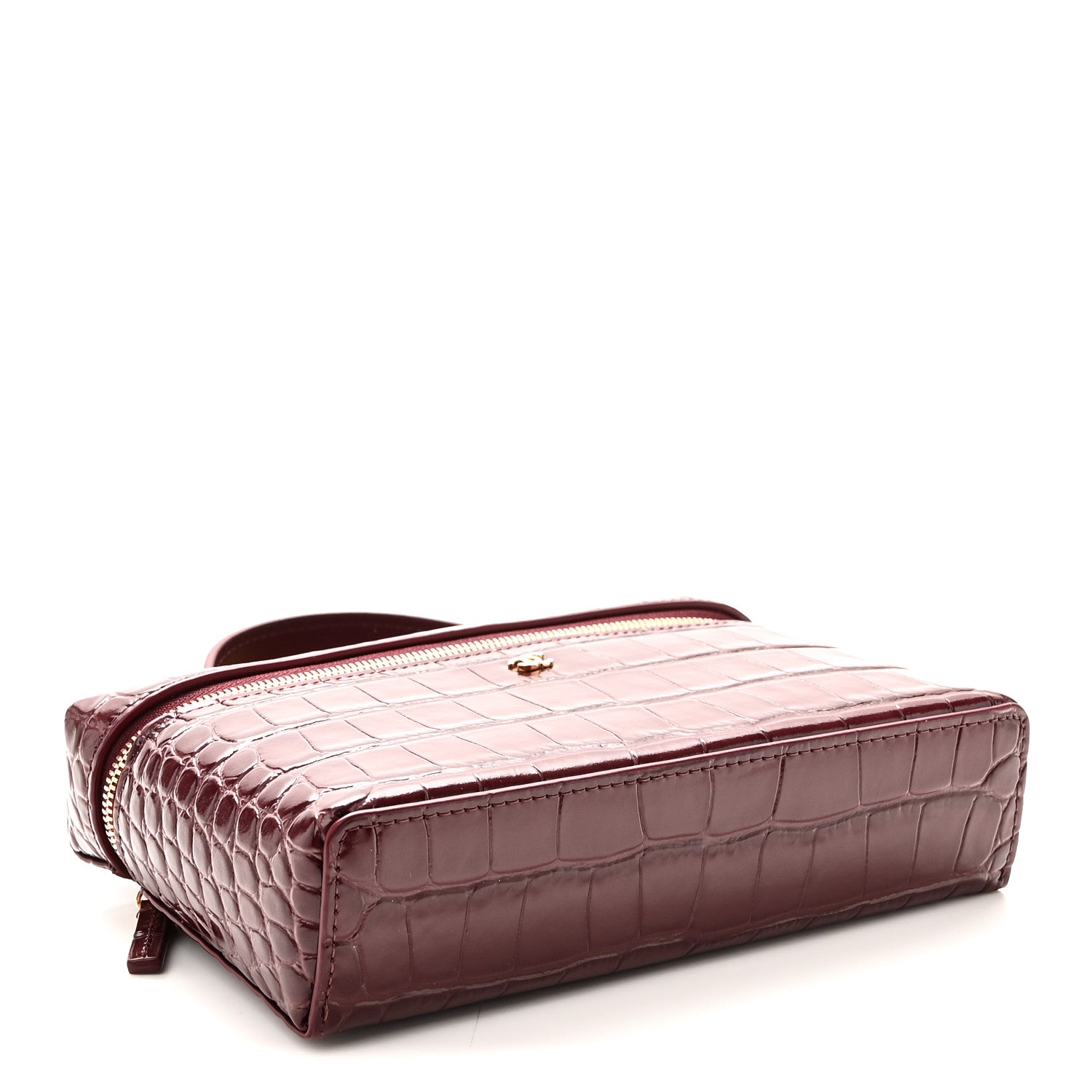 Chanel Calfskin Crocodile Embossed Crococo Top Handle Slim Vanity Case With Chain Dark Burgundy 4 of 11