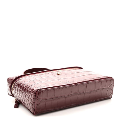 Chanel Calfskin Crocodile Embossed Crococo Top Handle Slim Vanity Case With Chain Dark Burgundy 4 of 11