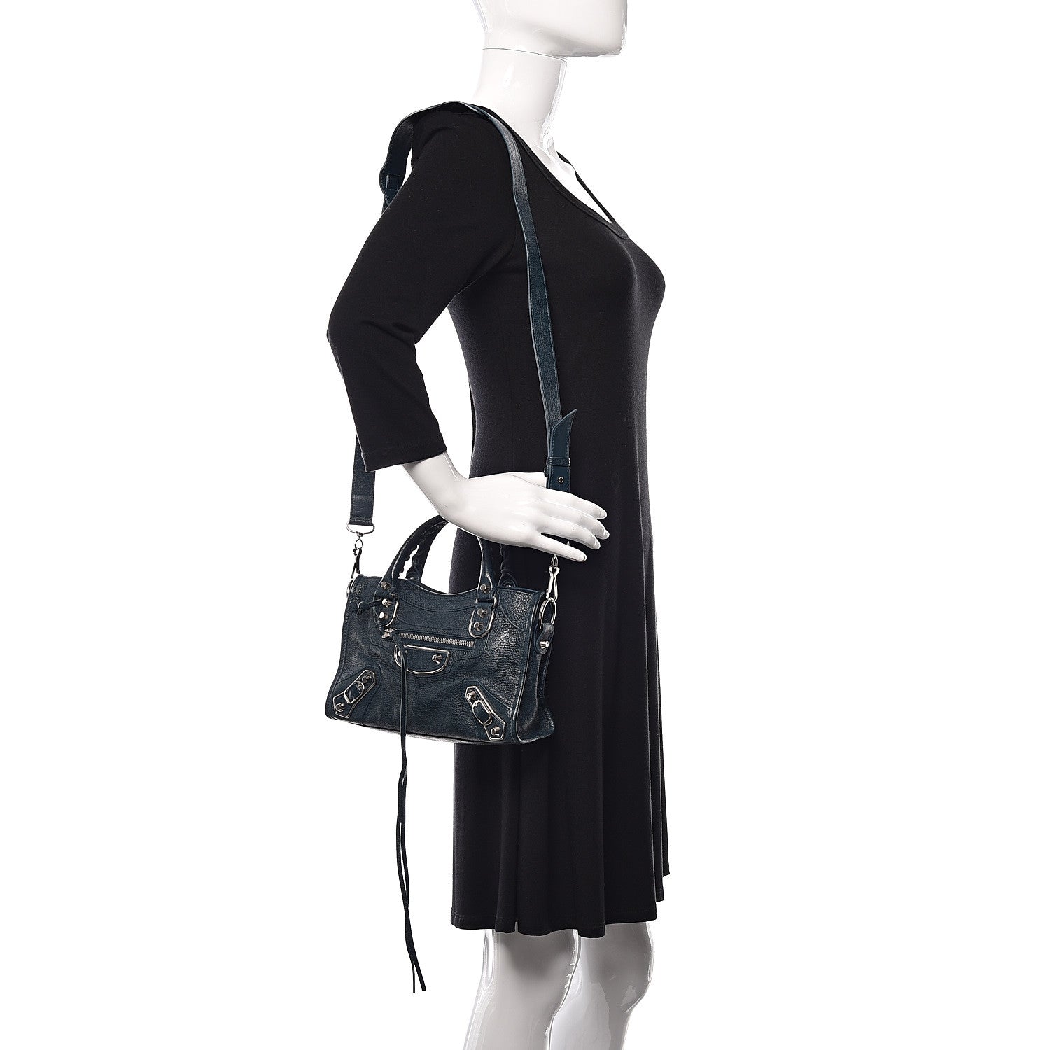 Balenciaga Chevre Silver Metallic Edge Hardware Mini City Bleu Paon 2 of 11
