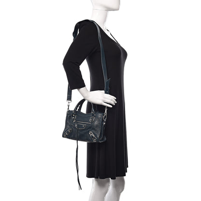 Balenciaga Chevre Silver Metallic Edge Hardware Mini City Bleu Paon 2 of 11