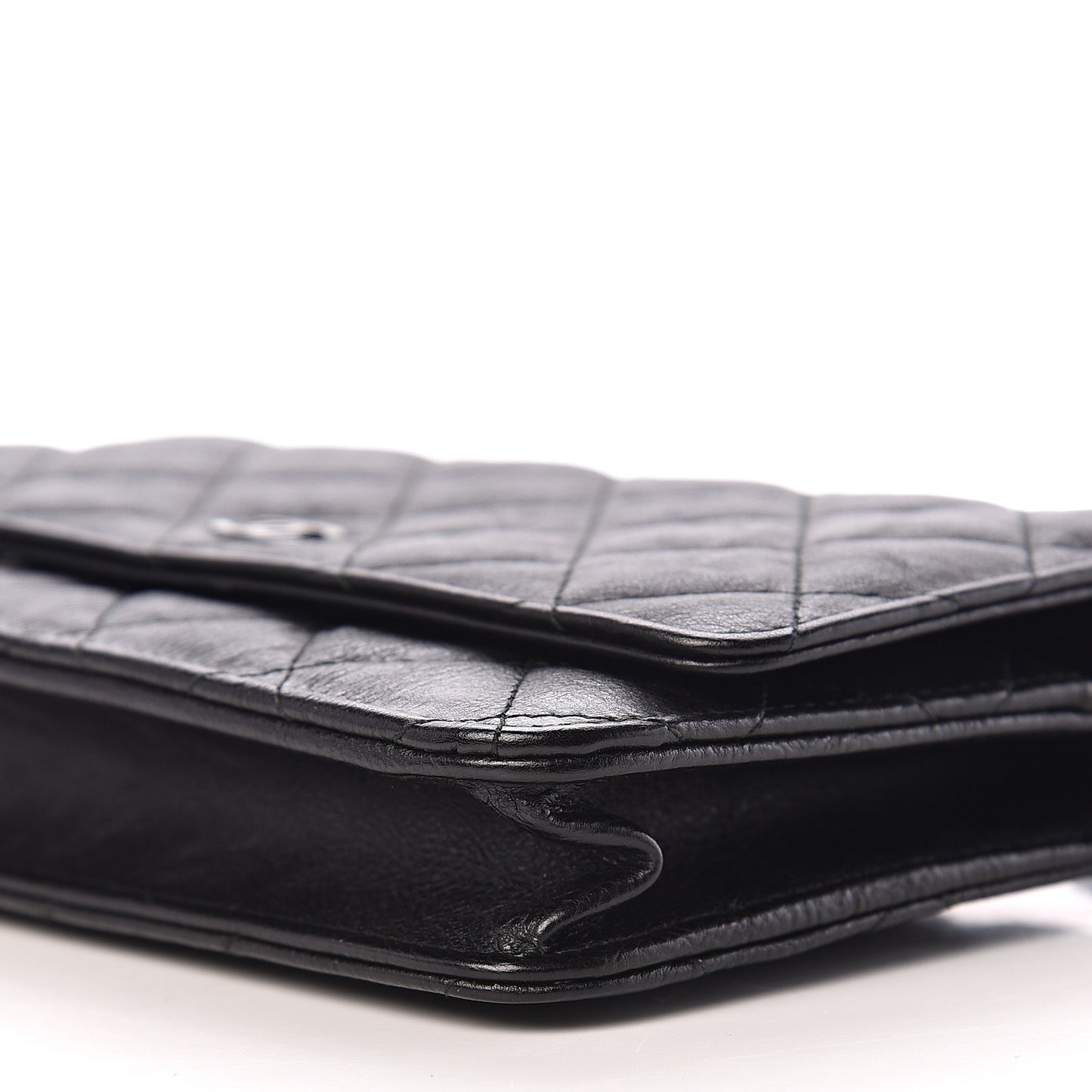 Crumpled Calfskin Quilted Wallet On Chain WOC So Black