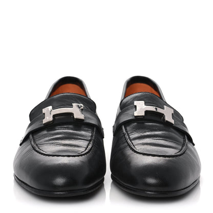Hermes Goatskin Womens Paris Loafers 38.5 Black 2 of 9