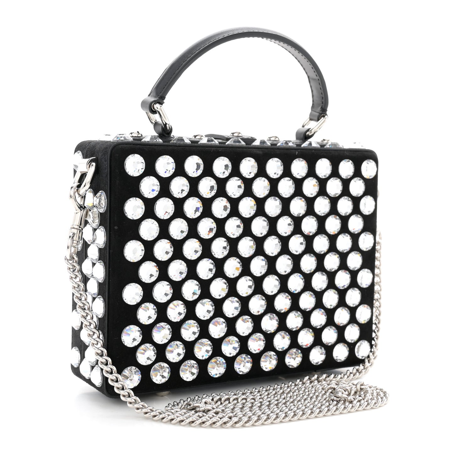 Suede Crystal Embellished Lily Box Bag Black