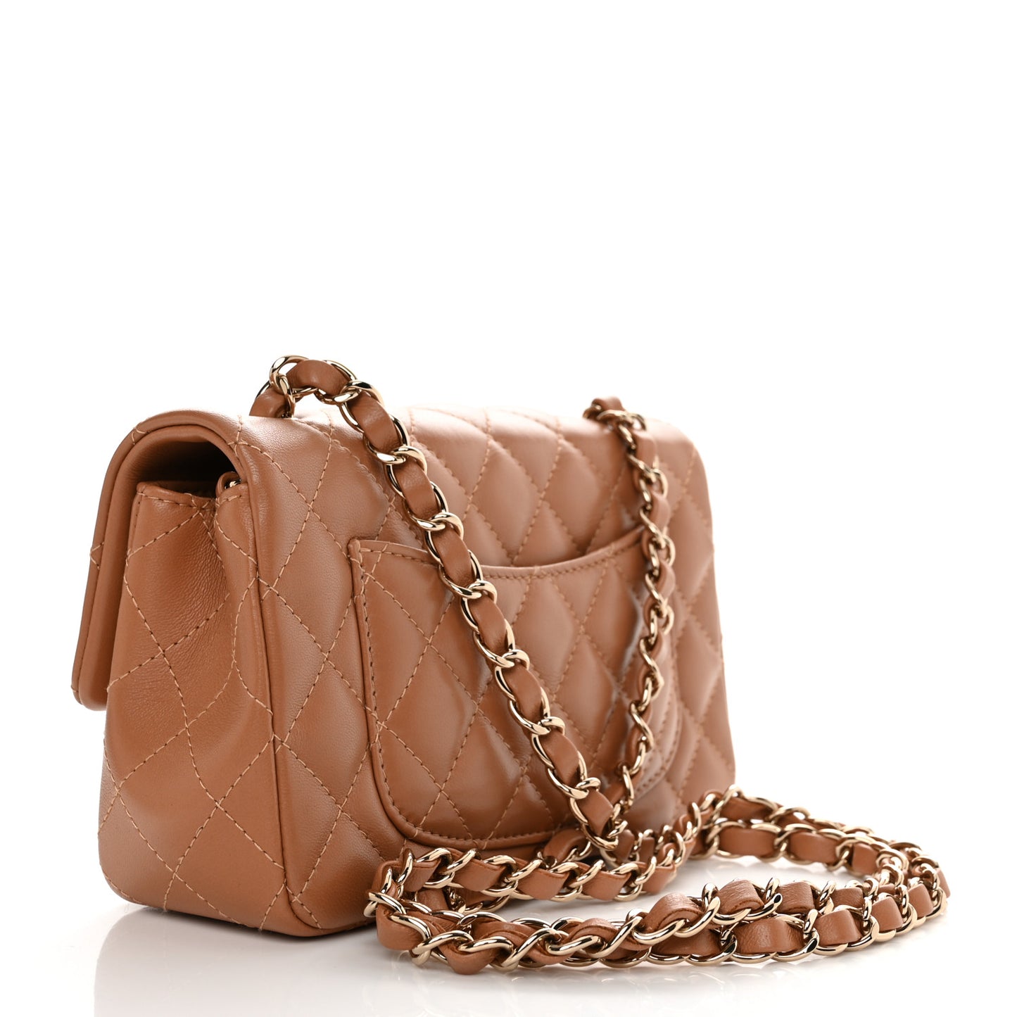 Lambskin Quilted Mini Rectangular Flap Brown