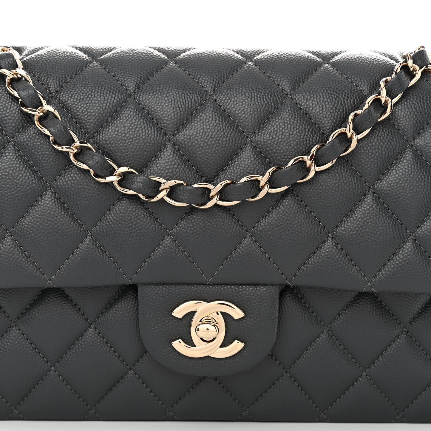 Caviar Quilted Medium Double Flap Dark Grey