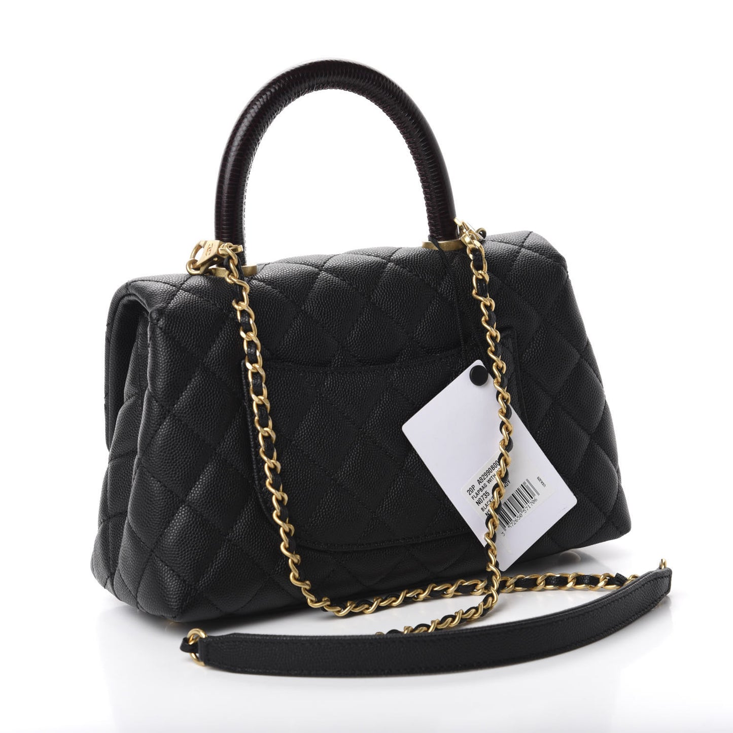 Caviar Lizard Embossed Quilted Mini Coco Handle Flap Black